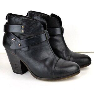 Rag & Bone Women Black Strappy Block Heel Harrow Leather Ankle Boots 36 5 US